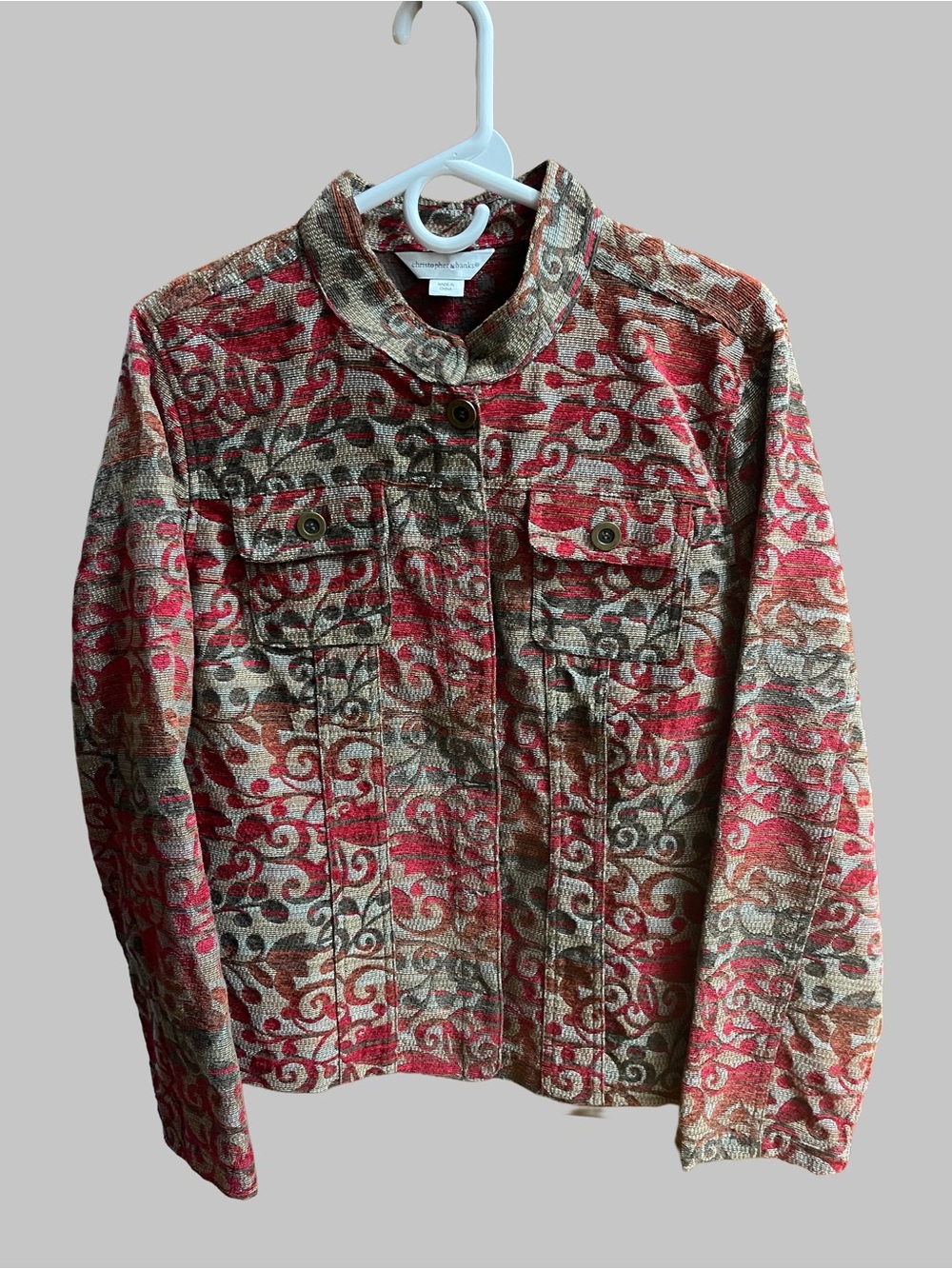 Christopher & Banks Pink and Brown Floral-Print Jean Jacket